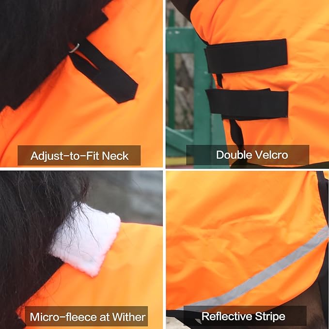 Foal/Mini Horse Size 30"-48" Waterproof & Breathable 300 Denier Winter Turnout Blanket with 150g Polyfill Orange Medium