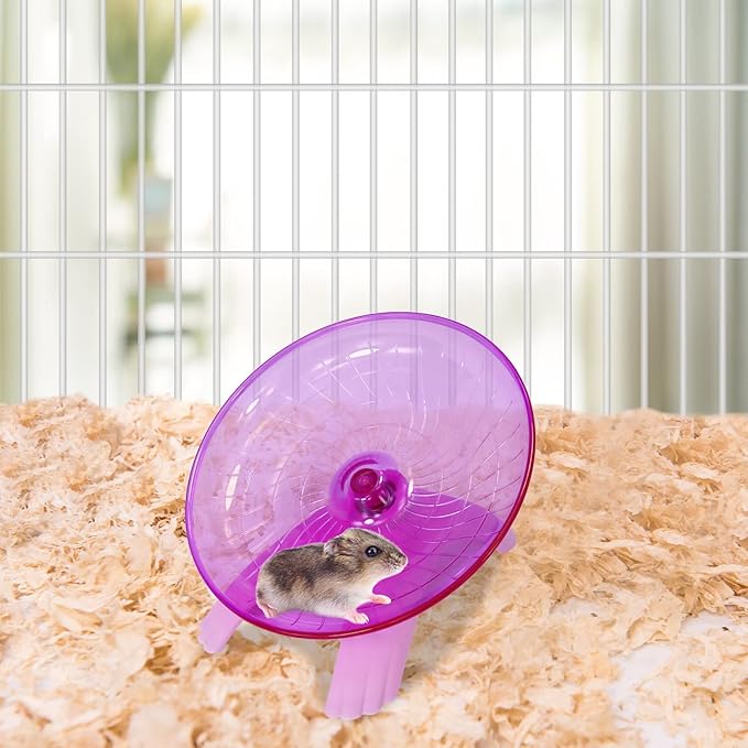 Hamster Flying Saucer Silent Running Exercise Wheel for Gerbil Rat Mouse Hedgehog Small Animals (Pink)