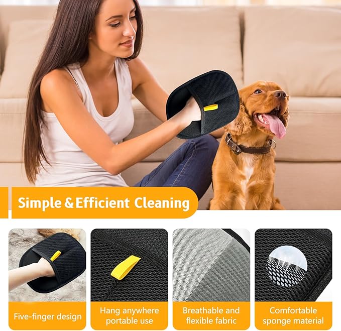 BEEKAW2026 New Pet Hair Removal Glove for Cats and Dogs - Electrostatic Pet Hair Remover Glove | Reusable Brush Pet Hair Remover for Couch, Carpet, Car Seat & Laundry