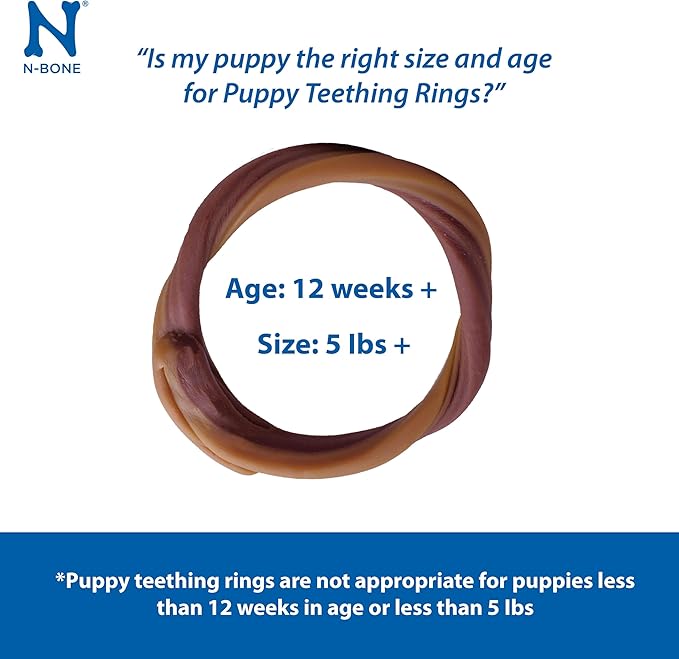 N-Bone Puppy Teething Rings Grain-Free Blueberry & BBQ Flavor Dog Treat, 6 Count Bag, 7.2-oz