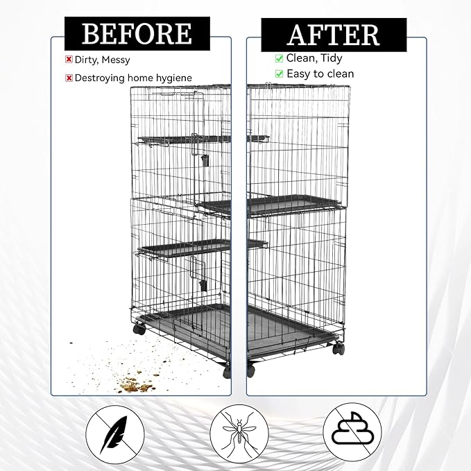 2PCS Bird Cage Cover, Bird Cage Seed Catcher, Birdcage Cover Skirt, Airy Nylon Guard Net for Parrot Parakeet Macaw Round Square Cages (Black, 110-220 cm/43.31-86.61 in)