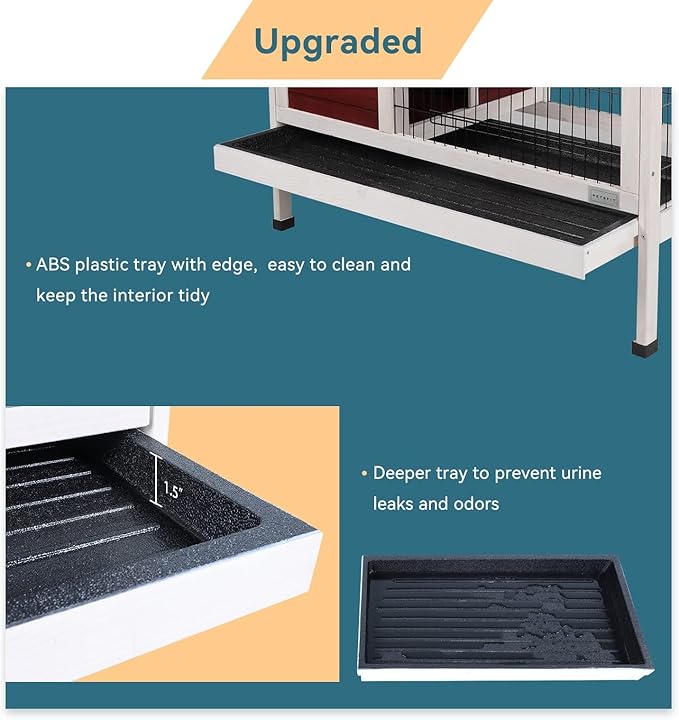 Petsfit Rabbit Hutch Indoor Guinea Pig Cages Bunny Cage with Pull Out Tray, Bunny Guinea Pig Cage Hutch Outdoor,red…