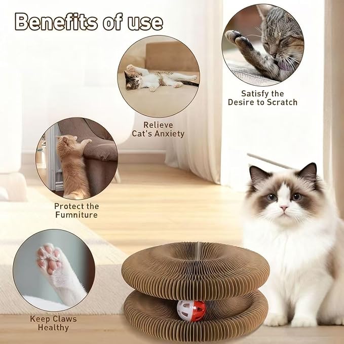 Cat Scratcher Toys for Indoor Cats - 2PCS Kitty Kurlz Magic Organ Cat Scratcher Board, Cardboard Cat Scratching Board Ball Scratcher Pad