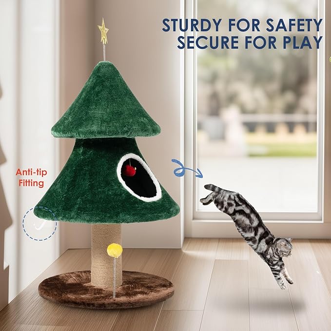 41" Tall Christmas Cat Tree, Stable Christmas Cat Tower with Scratching Posts and Gift Box, for Indoor Cats (41" Tall)