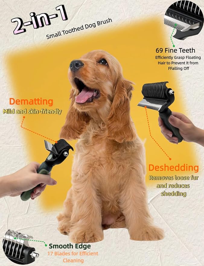 3-in-1 Deshedding Dog Brush, Deshedding Dog Grooming Brush & Undercoat Rake with Dematting Comb for medium to Large Double Coated, 3PCS, Peacock Green ﻿