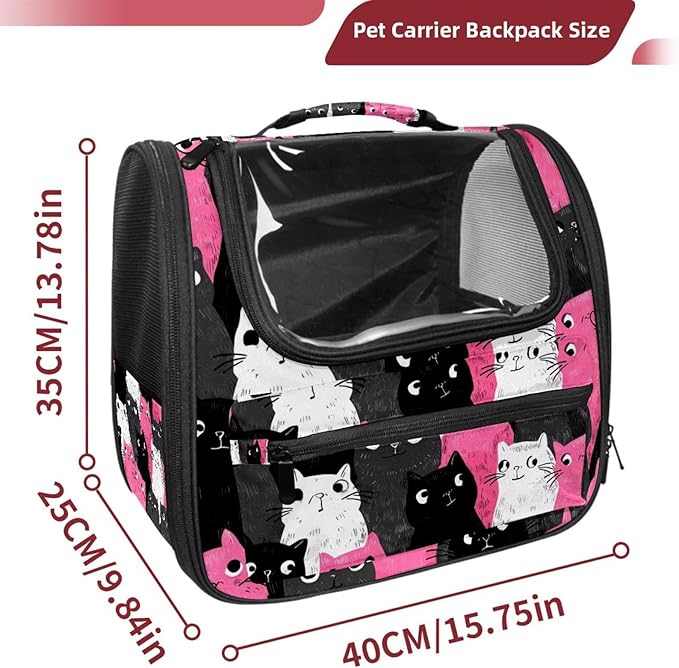Cute Cats Pink (1) Pet Cat Backpack Carrier for Kitty Small Dog, Ventilated Pet Carrier Bag for Car, Walking, Hiking, Outdoors