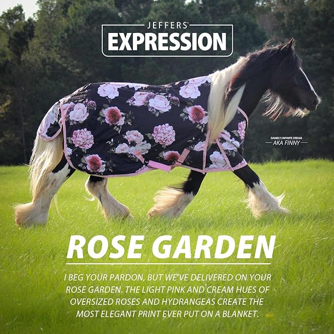 Jeffers Expression 1200 Denier Standard Neck Turnout Blanket, Rose Garden, 87" - Waterproof, Breathable Horse Blanket with 0g Polyfill, No insulation - Ideal Protection for Wind and Rain, Light Weight