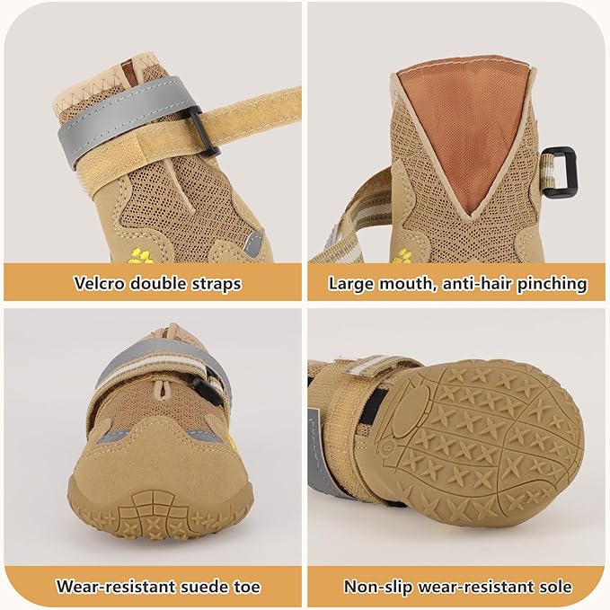 Dog Shoes for Large Medium Small Dog, Mesh Breathable Dog Shoes for Hot Pavement, Anti-Slip Dogs Boots Paw Protectors with Reflective for Outdoor Walking Indoor Hardfloors (Size 3)