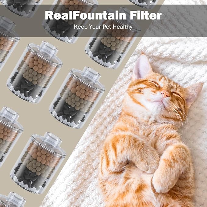 RealPura Fountain Filter Replacement 6PC Compatible with RealFountain Pet Water Dispensor, 3-Month Set of Filter Refill for Smart Bowl Multi-Layer Filtration for Fresh Water, Easy to Replace
