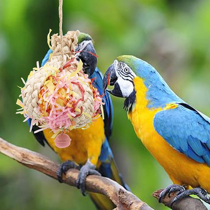 Oooct Colorful Bird Chewing Toy, Parrot Shredder & Beak Grinding Toy with Bells, Bird Cage Accessories for Cockatiels, Parakeet, Parrot, Budgies, Rat, Hamster, Chinchilla & African Grey