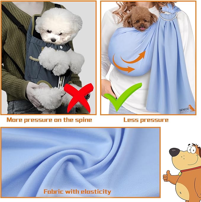 Dog Sling Carrier for Small Dogs,Carrying Wrap Anti-Anxiety Cat Sling,Adjustable Pet Sling (Light Blue) (Light Gray)
