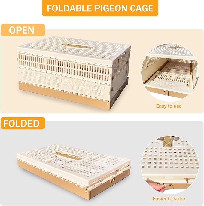 Folding Pigeon Cage Racing Pigeons Travel Cage Pairing Cage Plastic Three Doors Nest Box for Training and Release, Competition(L)