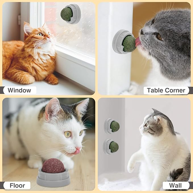 3 Pack Catnip Balls, Catnip Ball for Cats Wall, Edible Kitty Toys for Cats Lick, Safe Healthy Kitten Chew Toys, Teeth Cleaning Dental Cat Toys, Cat Wall Treats (Grey)