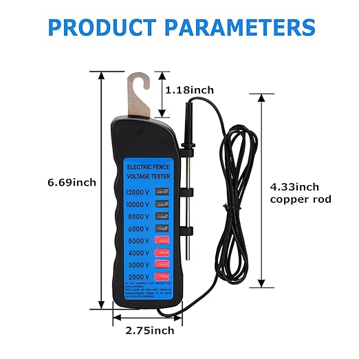 Electric Fence Voltage Tester, 12KV Fence Tester 8 Neon Indicator Lights/Fence Tester for Farms Fault Finder Portable Testing Tool