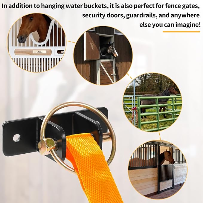 4 PCS Water Bucket Hooks with Quick Release Pin, Heavy Duty Wall Mounted Horse Feed Hooks Holder for Horse Stall/Stable Pet Animals Supplies