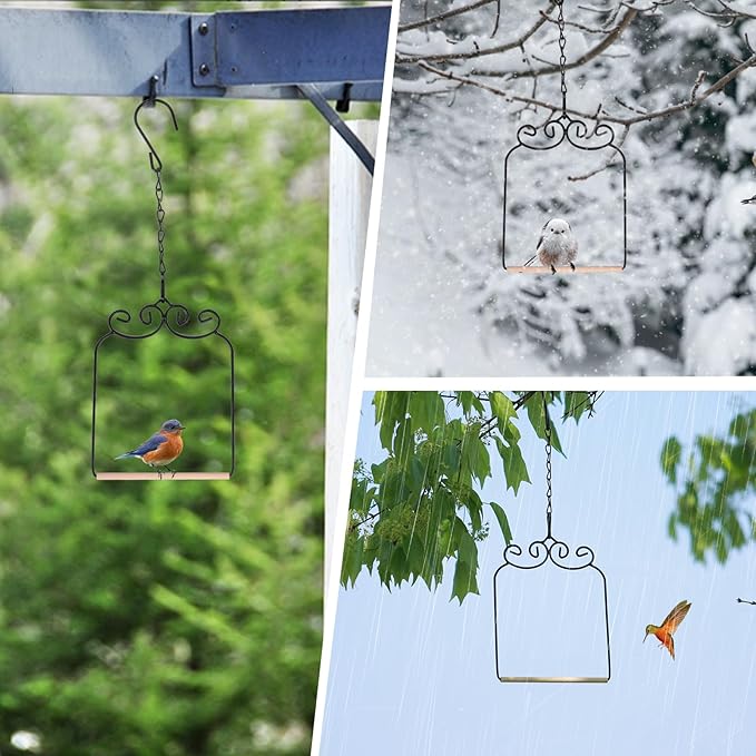 2PK Metal Frame Hummingbird Swings and Perches with Wooden Dowel Black Bird Swing Outdoor Bird Perch Humming Bird Swing (2PK)