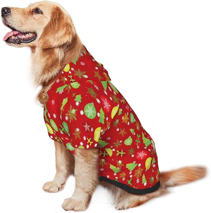 Christmas Tree Print Hoodie,Christmas Cosplay Dog Clothes with Pocket and Hat Winter Clothes Sweaters X-Small