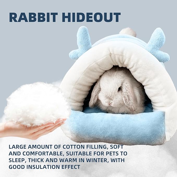 Guinea Pig Hideout, Warm Bed for Guinea Pig,Rabbits, Chinchillas, Cozy Small Animal Winter Shelter (Blue, Medium)