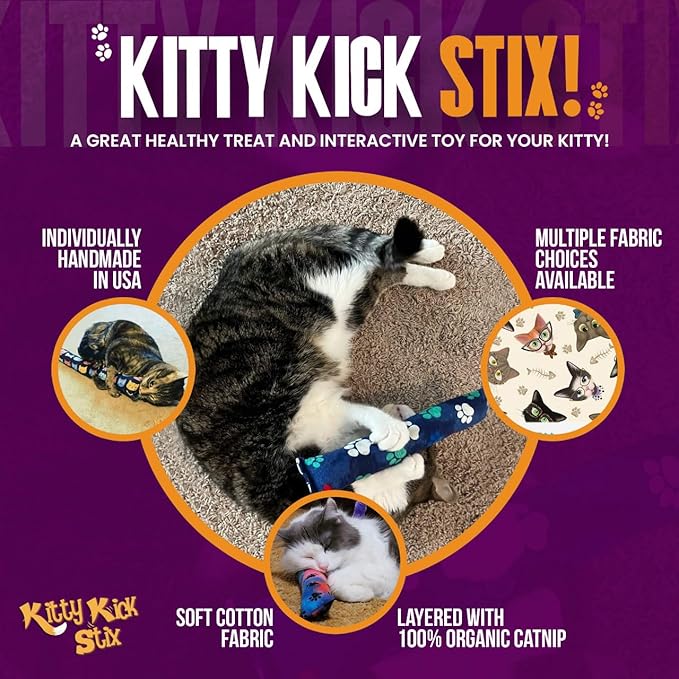 Kitty Kick Stix 15" Original Catnip Kicker Toy (Set of 2), Handmade in USA by Cat Lovers, Interactive Natural Cat & Kitten Toy, Packed with 100% Potent Catnip for All Breeds (Crayola Cats)