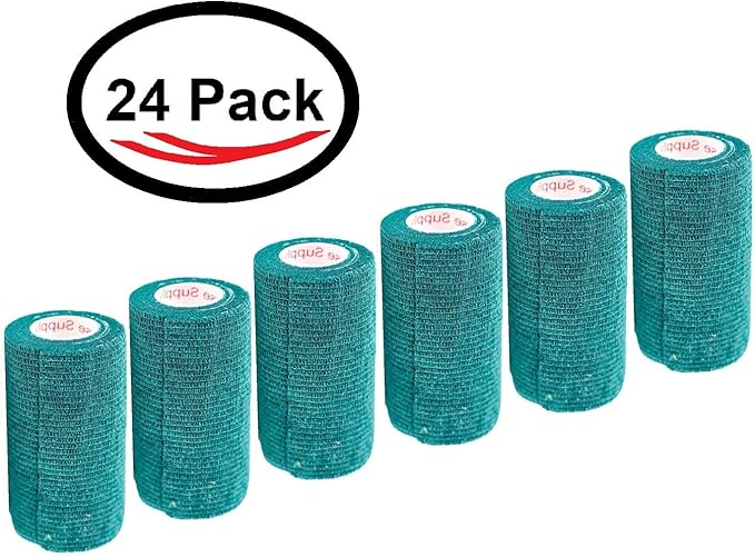 3 Inch Vet Wrap Tape Bulk (Hunter Green) (Pack of 24) Self Adhesive Adherent Adhering Flex Bandage Grip Roll for Dog Cat Pet Horse