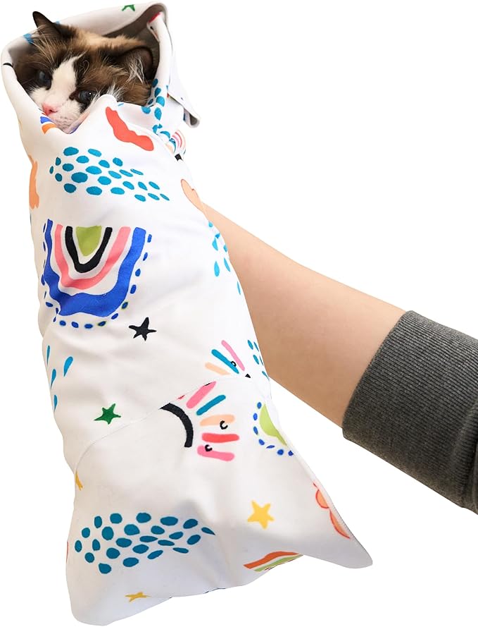 Cat Wrap for Grooming,Cat Wrap for Cutting Nails,Self-Adherent Soft Cat Blanket,Anti-Bite,Anti-Scratch Anti-Escape Multifunctional Cat Grooming Bag(27.6" X27.6",Within 23.57lbs)