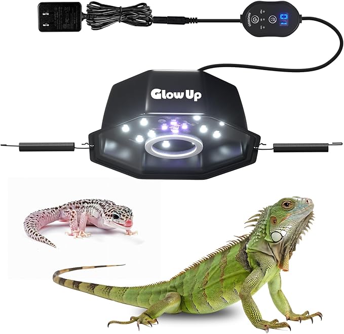 GlowUp UVA UVB Reptile Light 10W, LED UVB Light Bulb Fixture 120V with Dimming for Bearded Dragons, Turtles, Chameleons - 2 Modes UVA UVB Light Suitable for Tropical & Desert Reptiles
