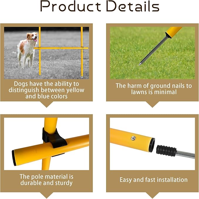 TNZMART 2.6 FT Dog Agility Obstacle Course Backyard Set with Wave Poles, Adjustable Hurdles and Jump Ring, Training Exercise Equipment for Dogs (Pack of 3 Yellow)