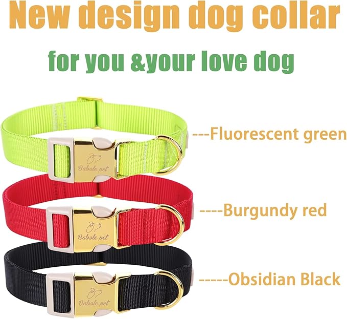 Nylon Dog Collar - Adjustable Black Soft Webbing Dog Collars for Small Medium Large Dogs Boy Girl Puppy Collar with Safety Metal Buckle L