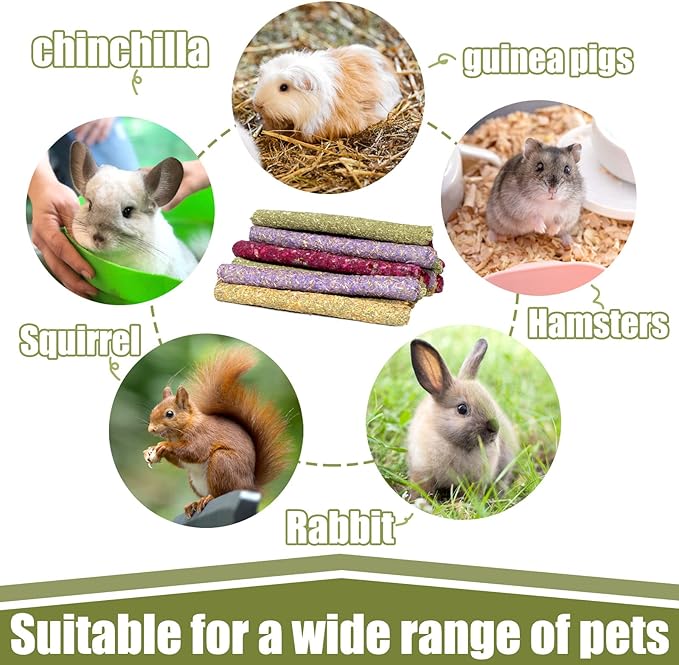 68PCS Rabbit Chew Toys, Natural Timothy Hay Sticks Guinea Pig Chews for Teeth Hamster Molar Treats Snacks Accessories for Bunny, Chinchillas, Rats, Gerbils and Other Small Animals