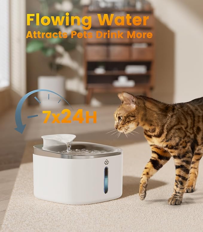 oneisall 3.5L Water Fountains for Cats Indoor, Stainless Steel Pet Drinking Fountains Automatic Running Cat Waterer Fountains Quiet, White