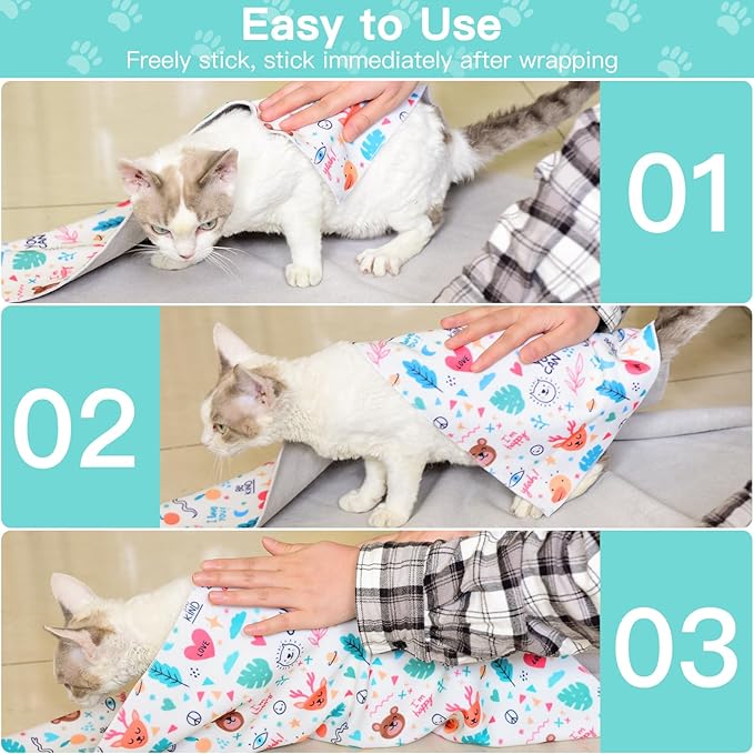 33.5" Cat Wrap for Grooming, Maximum, Self-Adherent Soft Cat Blanket for Nail Clipping, Anti-Scratch-Escape Calming Wrap, Cats Burrito Swaddle for 6-18 lbs (Green Kitten, XX Large)
