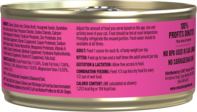 Rawz Natural Premium Pate Canned Cat Wet Food - Made with Real Meat Ingredients No BPA or Gums - 5.5oz Cans 24 Count (Chicken & Chicken Liver)