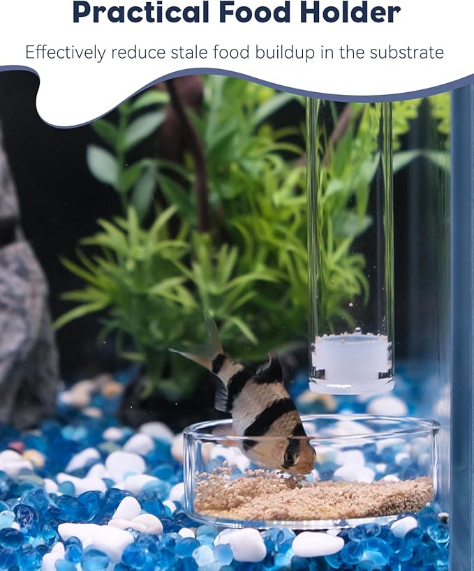 Pawfly Aquarium Fish Shrimp Feeder Feeding Dish Set Clear Glass Tube with Food Bowl/Tray Fish Tank Supplies with 2 Suction Cups