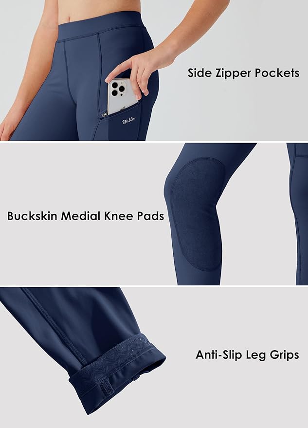 Willit Girls Horse Riding Pants Tights Kids Equestrian Breeches Knee-Patch Youth Schooling Tights Zipper Pockets