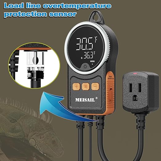 Temperature Controller, for Aquaculture or Plant Seedling, Pet Temperature Controller, Reptile Thermostat, with Overheat Protection and Dualensor Smart Protection