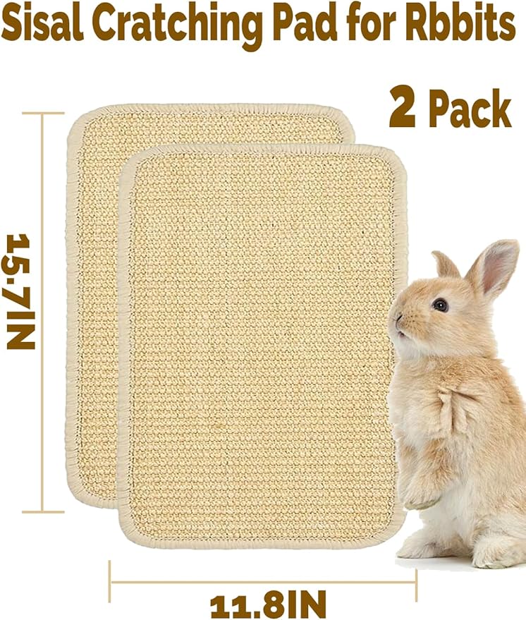 Rabbit Scratcher Mat 2 Pack Natural Sisal Bunny Scratching Mats, Small Animal Scratch Pad Rug for Indoor Grinding Claw Pad for Guinea Pigs Chinchillas (Beige)