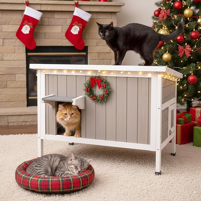 Insulated Outdoor Cat House, Feral cat House for Outside Weatherproof, Removable Bottom, and Lockable Escape Door – Feral Cat Shelter for Winter Protection,30" W × 16.5" D × 14.6" H Interior