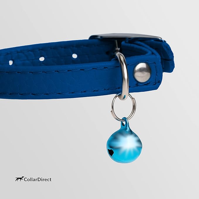 CollarDirect Leather Cat Collar with Removable Bell (Navy Blue, 6-7 Inch)