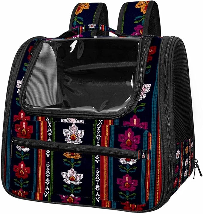 Motifs African Boho Paisley Floral (21) Cat Backpack Carrier, Large Pet Backpack for Medium Small Dog Cat Puppy Kitty Bunny