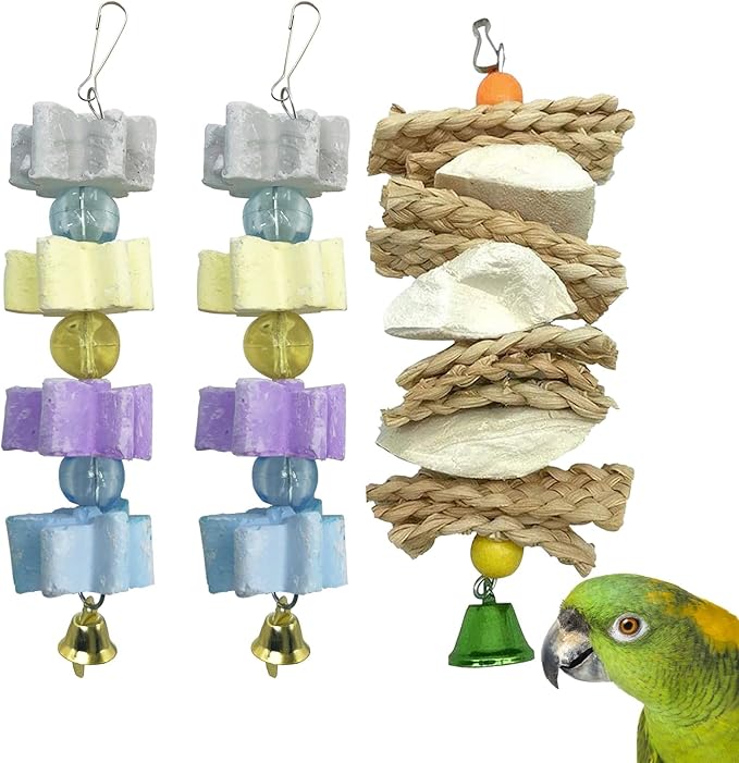 kathson 3 PCS Bird Toys, Parrot Toys, Parakeet Cuttlebone Beak Stone Mineral Lava Blocks Trimming Chew Toys for Conures Cockatiels Parrots Budgies and African Gray