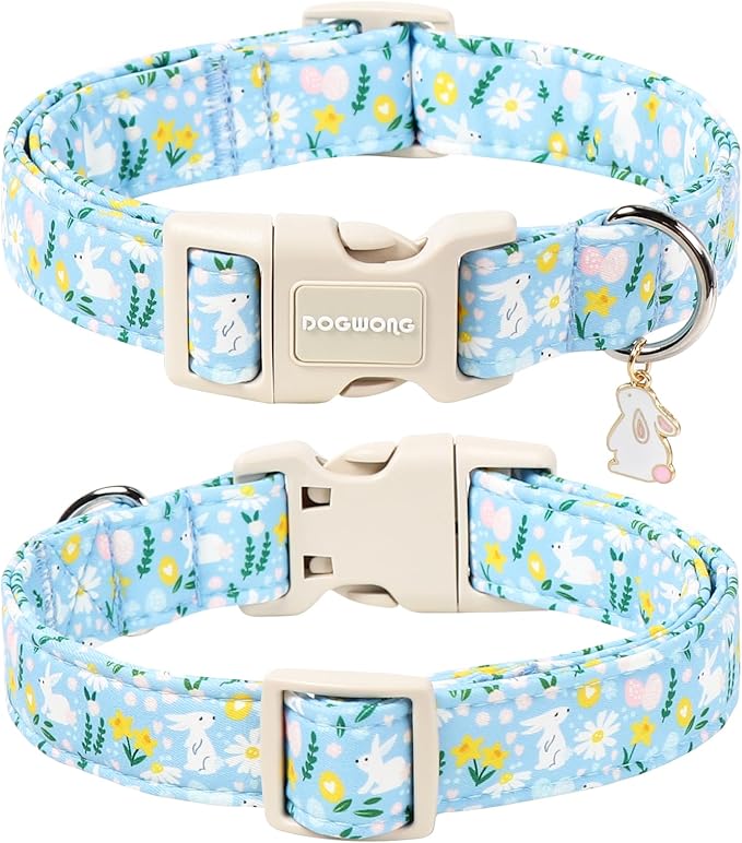 DOGWONG Easter Dog Collar-Cute Easter Rabbit Bunnies Egg Dog Collar, Adjustable Soft Easter Dog Collar for Small Medium Large Dogs, M