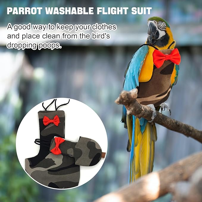 Bird Diaper Washable Reusable Parrot Flight Suit Nappies Protective Breathable Parrot Nappy Clothes for Parakeet, Macaw, Budgie, Canary, Cockatiel (Camouflage, XXL)
