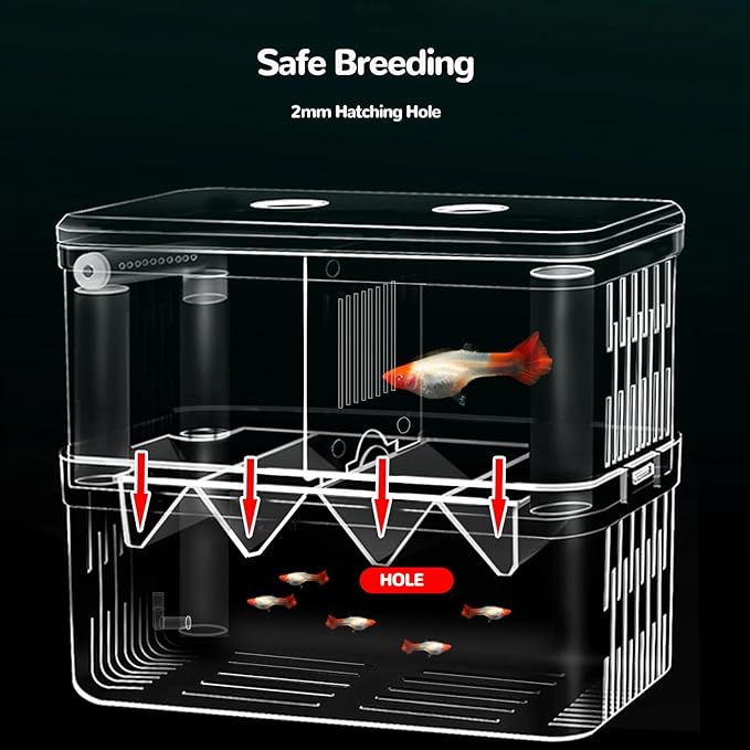 J-star Extra Large Fish Breeder Box for Aquarium Tank, Acrylic Breeding Box for Guppy/Betta/Shrimp/Clownfish, Baby Fish Hatchery & Isolation Tank
