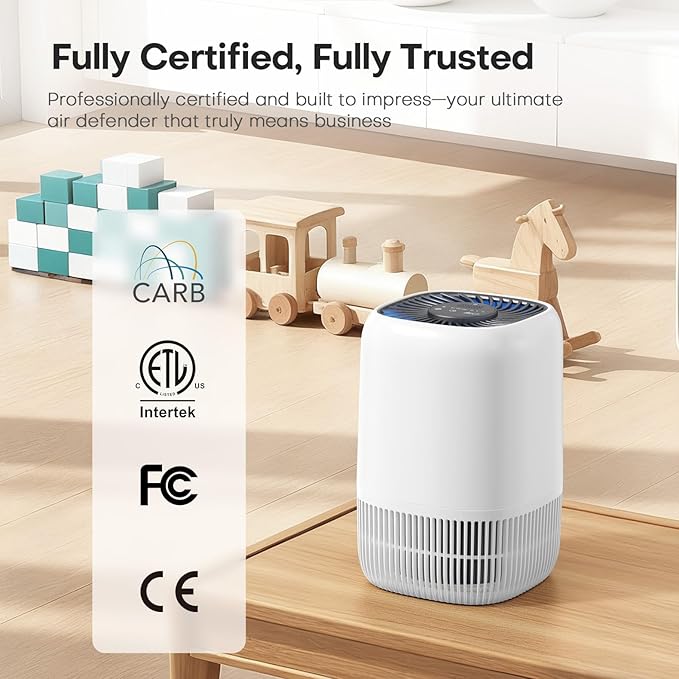 Air Purifiers for Home with H13 Quiet HEPA Filter Up to 1076 Ft² for Pet Hair, Odors, Pollen, Smoke, Compact Air Cleaner with 3 Speeds, Timer, Aroma Quiet 360°Intake Filter, White