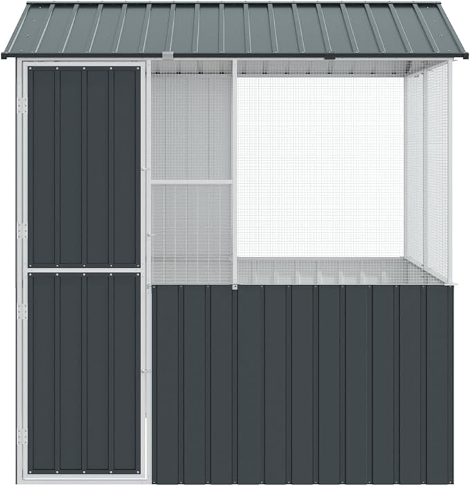Walk-in Bird Aviary Cage, Suitable for Various Small Animals, Anthracite Galvanized Steel, 82.3"x84.6"x91.7",-357