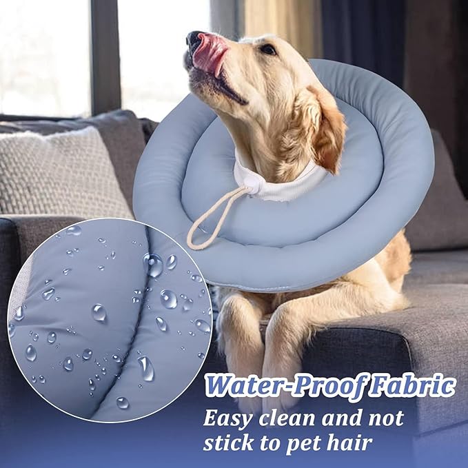IDOMIK Dog Recovery Collar, Waterproof Soft Dog Cone After Surgery, Comfy Protective Elizabethan Collar Alternative for Dogs Cats, Adjustable Pet Neck Donut Cone Anti-Licking Biting Wounds,Blue,3XL