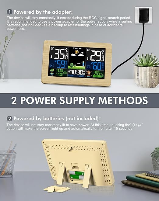 Weather Station Wireless Indoor Outdoor Thermometer, Digital Thermometer with Remote Sensor, Large Display Home Weather Stations with Weather Forecast, Atomic Clock, Barometric Pressure, Moon Phase