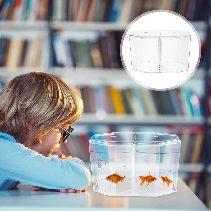 POPETPOP Mini Fish Tank with Divider : Acrylic Fish Breeding Tank Transparent Breeding Box Small Aquarium Box for Small Shrimp