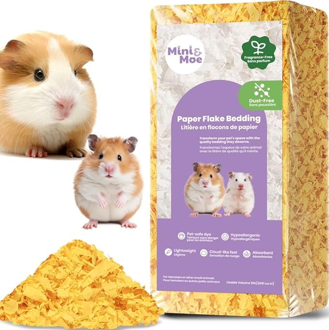 mini&moe Hamster Bedding 25 Liters: Dust-Free and Odor Control Moisture Absorbent Natural Paper Small Pet Bedding - for Guinea Pigs, Hamsters, Rabbits, and Small Animal