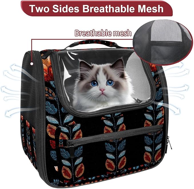 Dog Carrier Backpack for Small Pets - Cat & Dog Backpack for Hiking, Camping or Travel, Motifs African Boho Paisley Floral (28)
